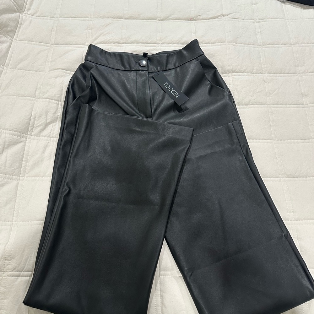 TOCCIN Black Wide Leg Faux Leather Jeans